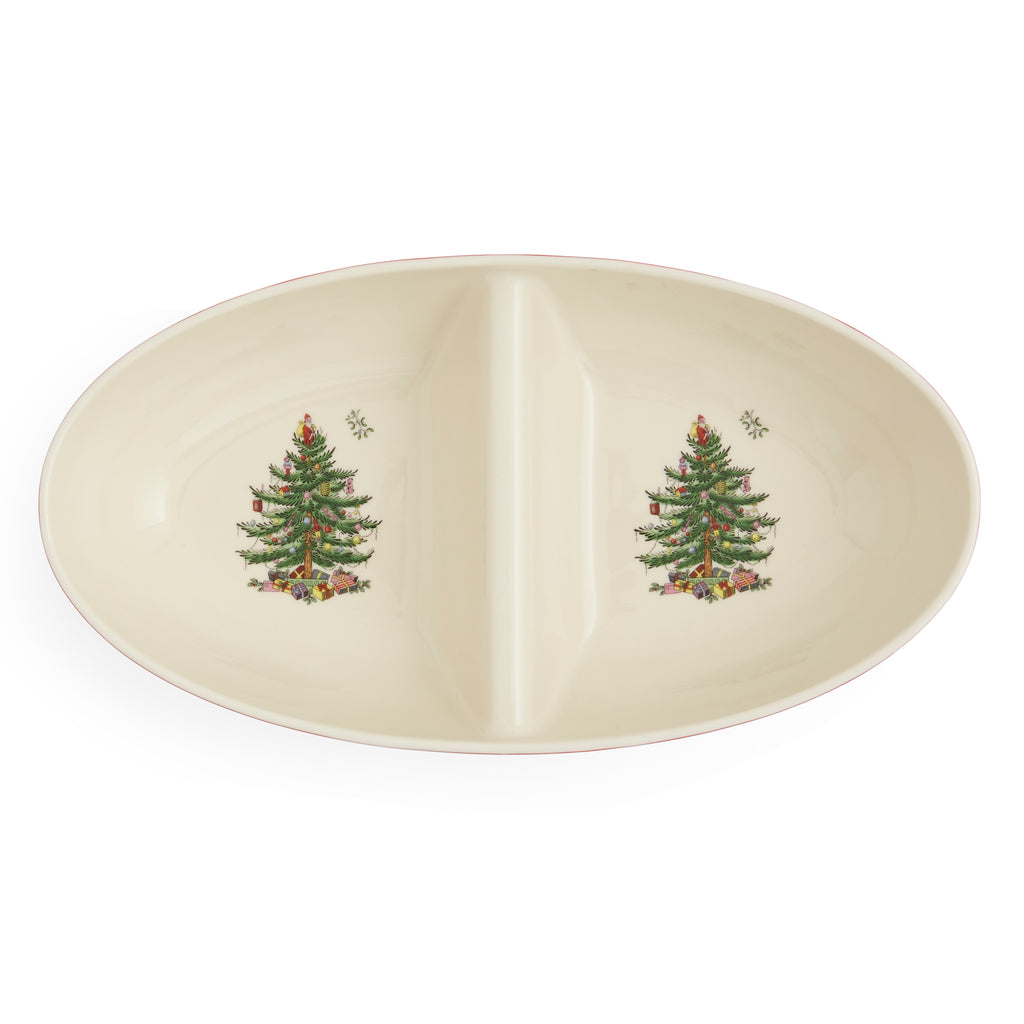 Christmas Tree Tartan 13" Large Oval Divided Server