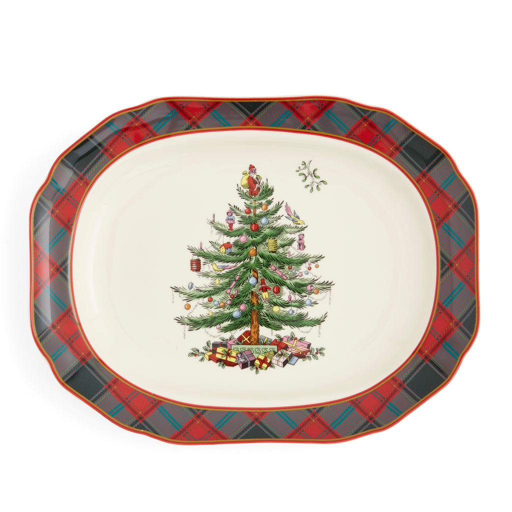 Christmas Tree Tartan 14" Rectangular Platter