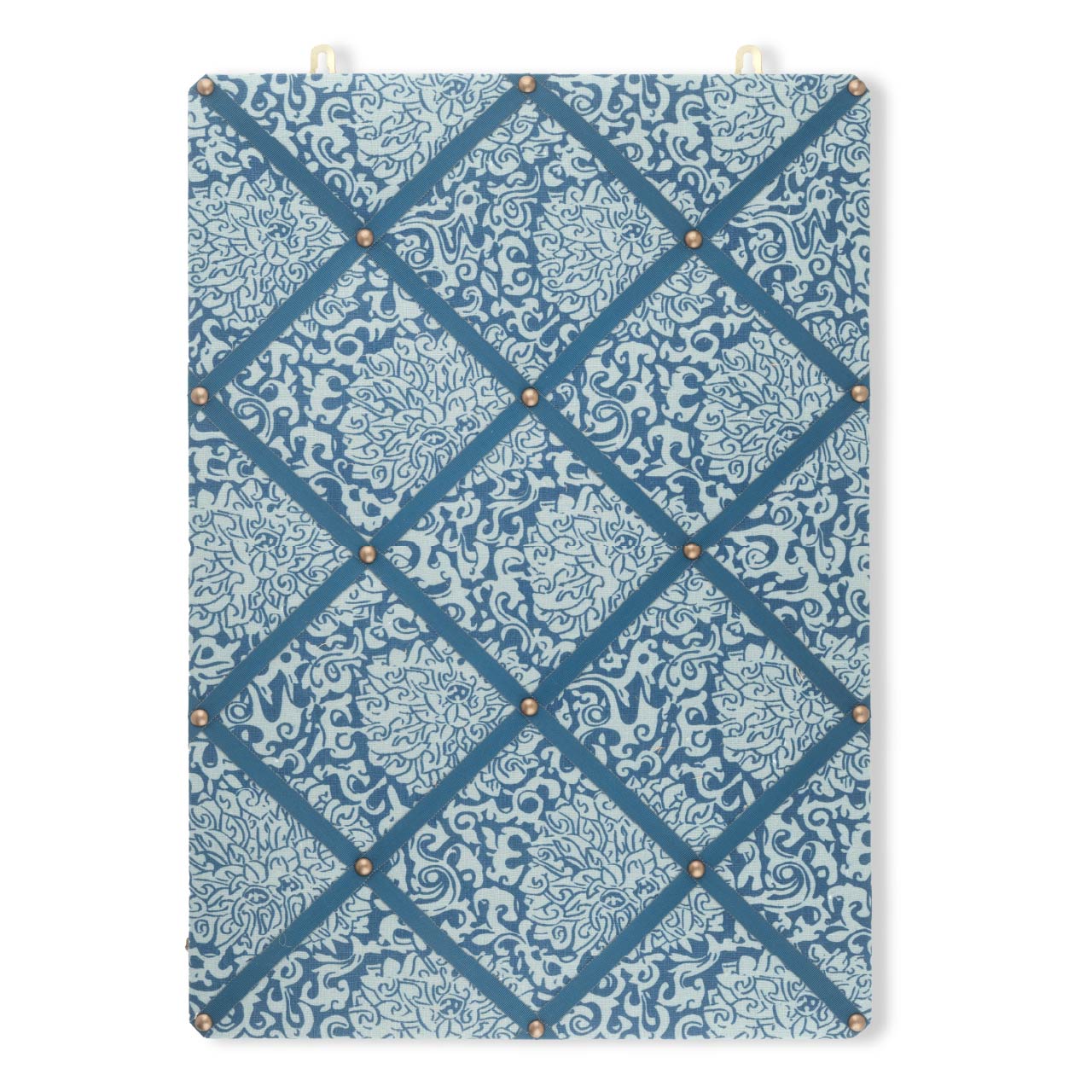 Ribboned Bulletin Board Chrysanthemum Print in Prussian Blue/Celadon with Marine Trim