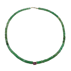 Chrysoprase Heishi Necklace With Bezel Set Pink Tourmaline