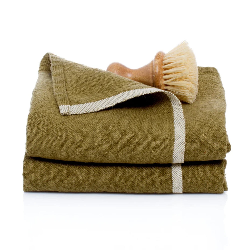 Chunky Linen Towels in Moss Green, Set of 2