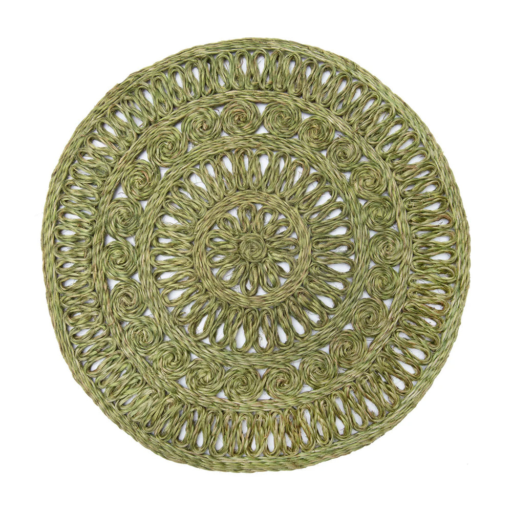 Circolo Abaca Round Placemat in in Olive Green, Set of 4