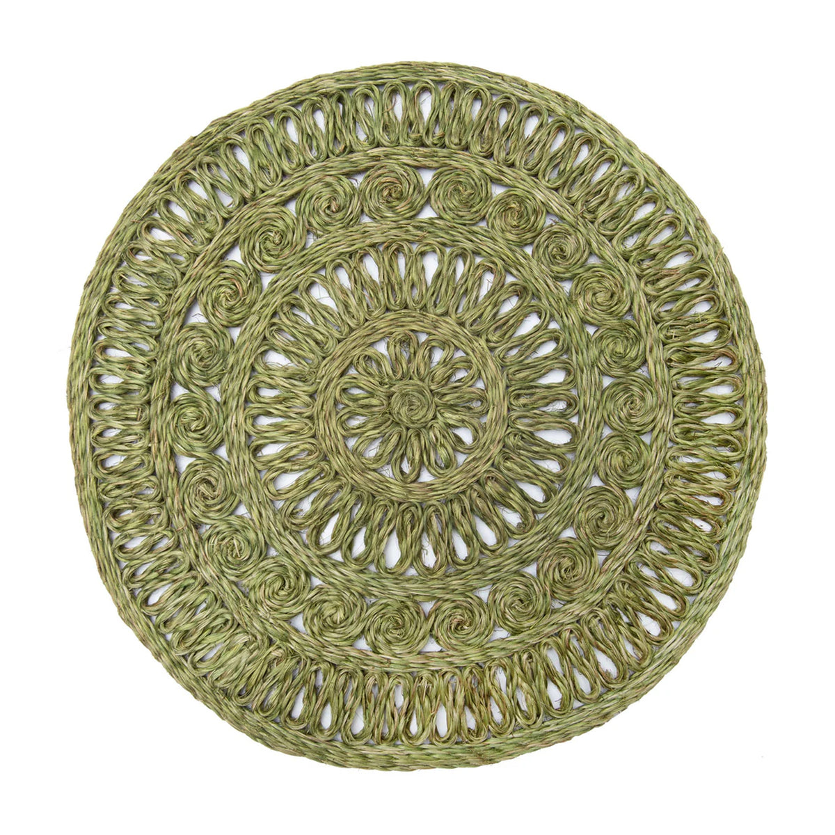 Circolo Abaca Round Placemat in in Olive Green, Set of 4