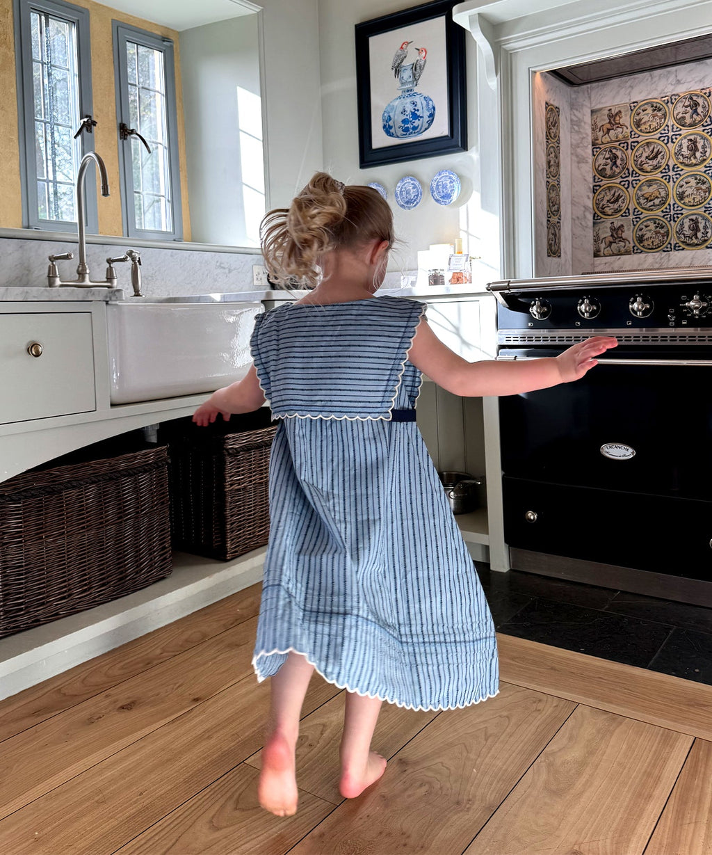 Clairette Dress in Navy Ladder Stripe