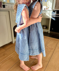 Clairette Dress in Navy Ladder Stripe