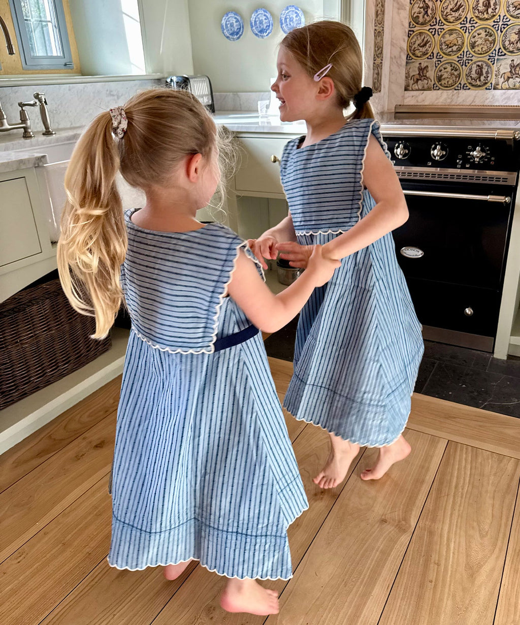 Clairette Dress in Navy Ladder Stripe