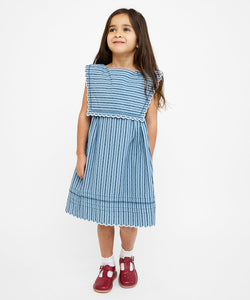 Clairette Dress in Navy Ladder Stripe