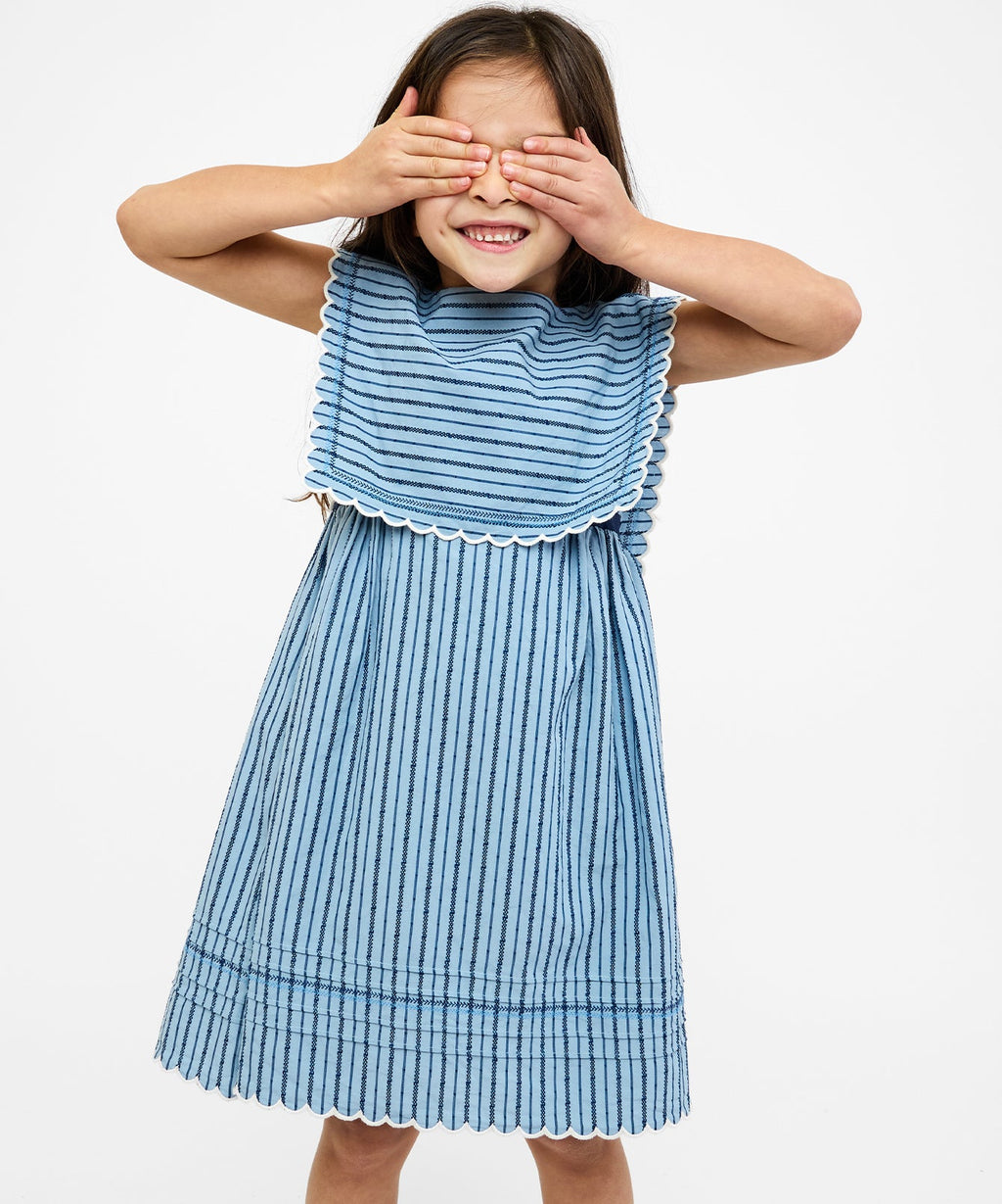 Clairette Dress in Navy Ladder Stripe