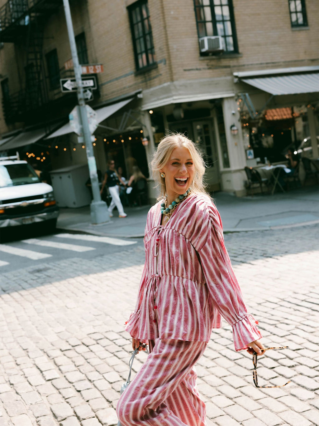 Isle Top x Styled By Claire in White Rosette Stripe
