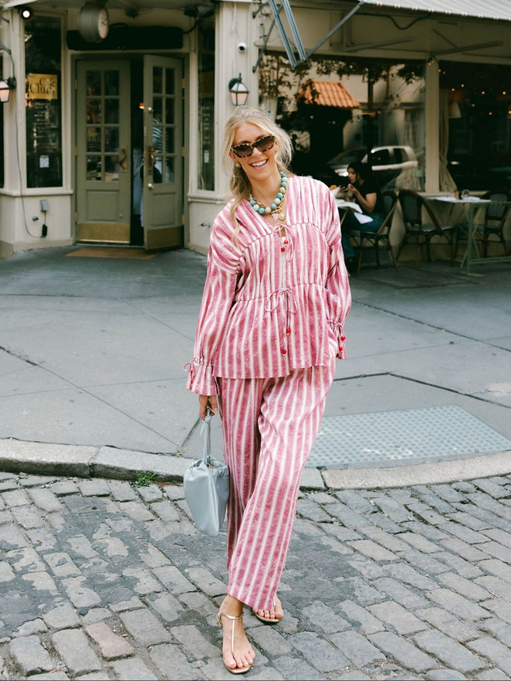 Isle Top x Styled By Claire in White Rosette Stripe