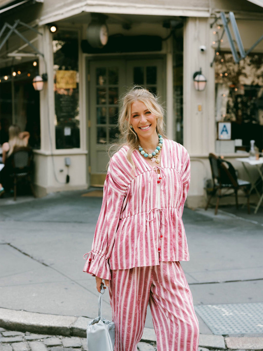 Isle Top x Styled By Claire in White Rosette Stripe