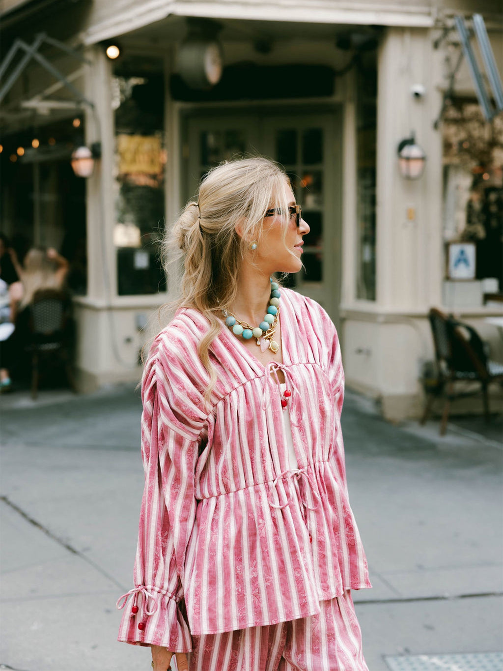Isle Top x Styled By Claire in White Rosette Stripe