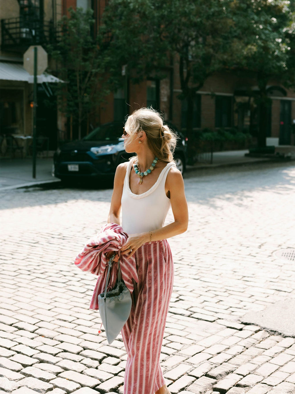 Delphine Pant x Styled By Claire in White Rosette Stripe