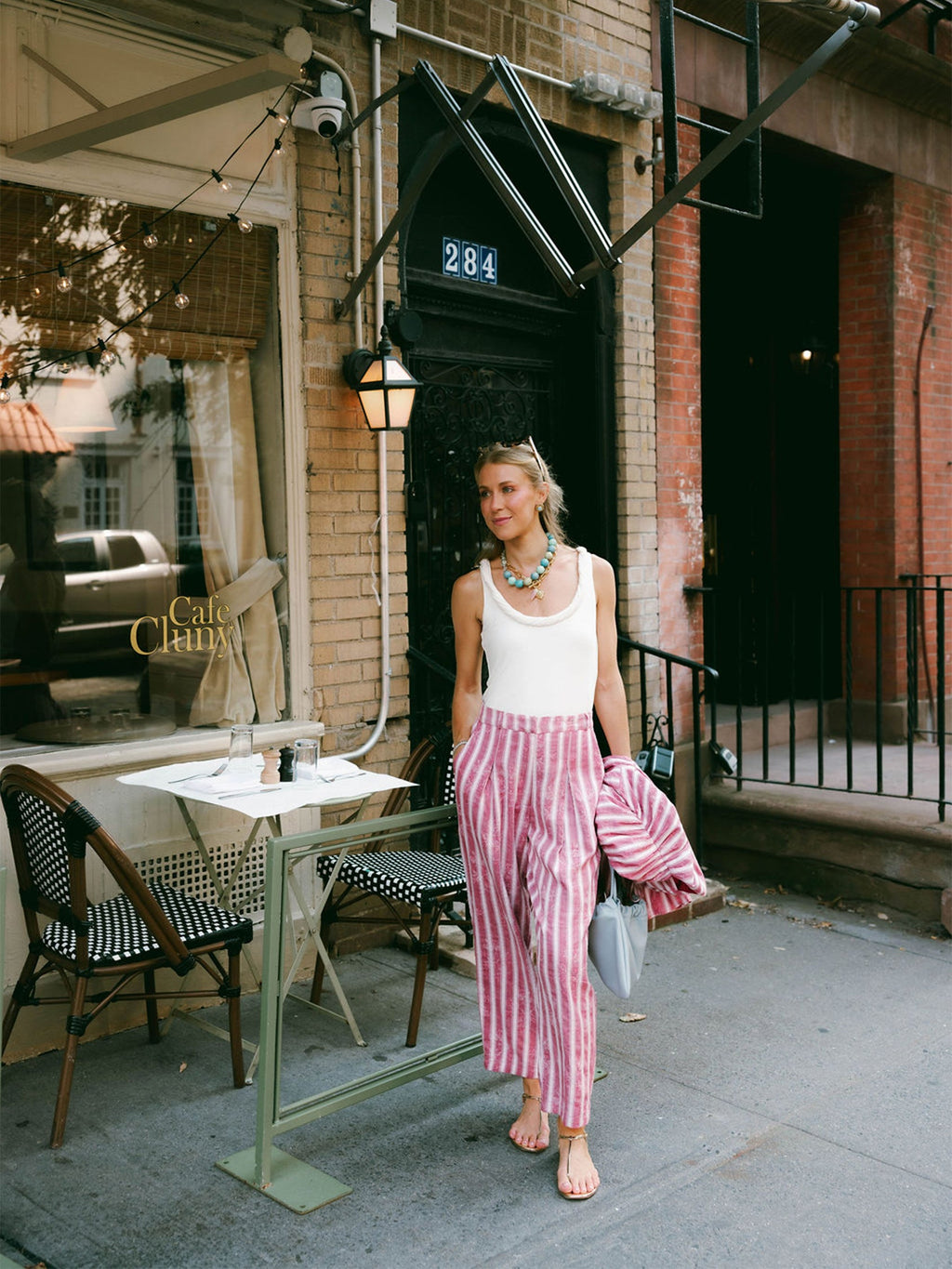 Delphine Pant x Styled By Claire in White Rosette Stripe