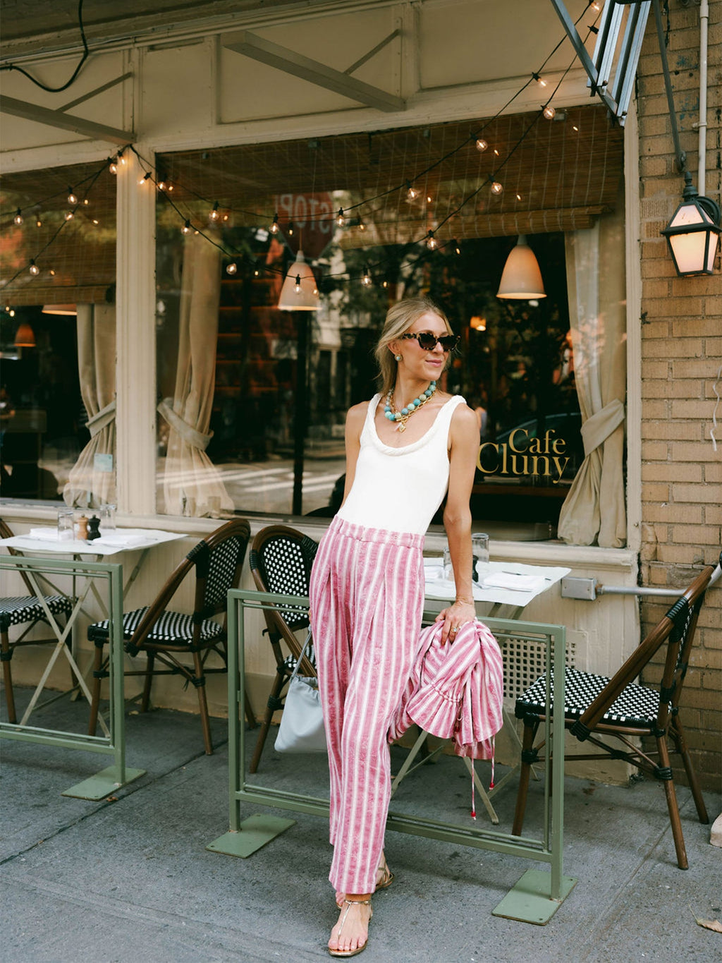 Delphine Pant x Styled By Claire in White Rosette Stripe
