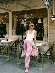 Delphine Pant x Styled By Claire in White Rosette Stripe