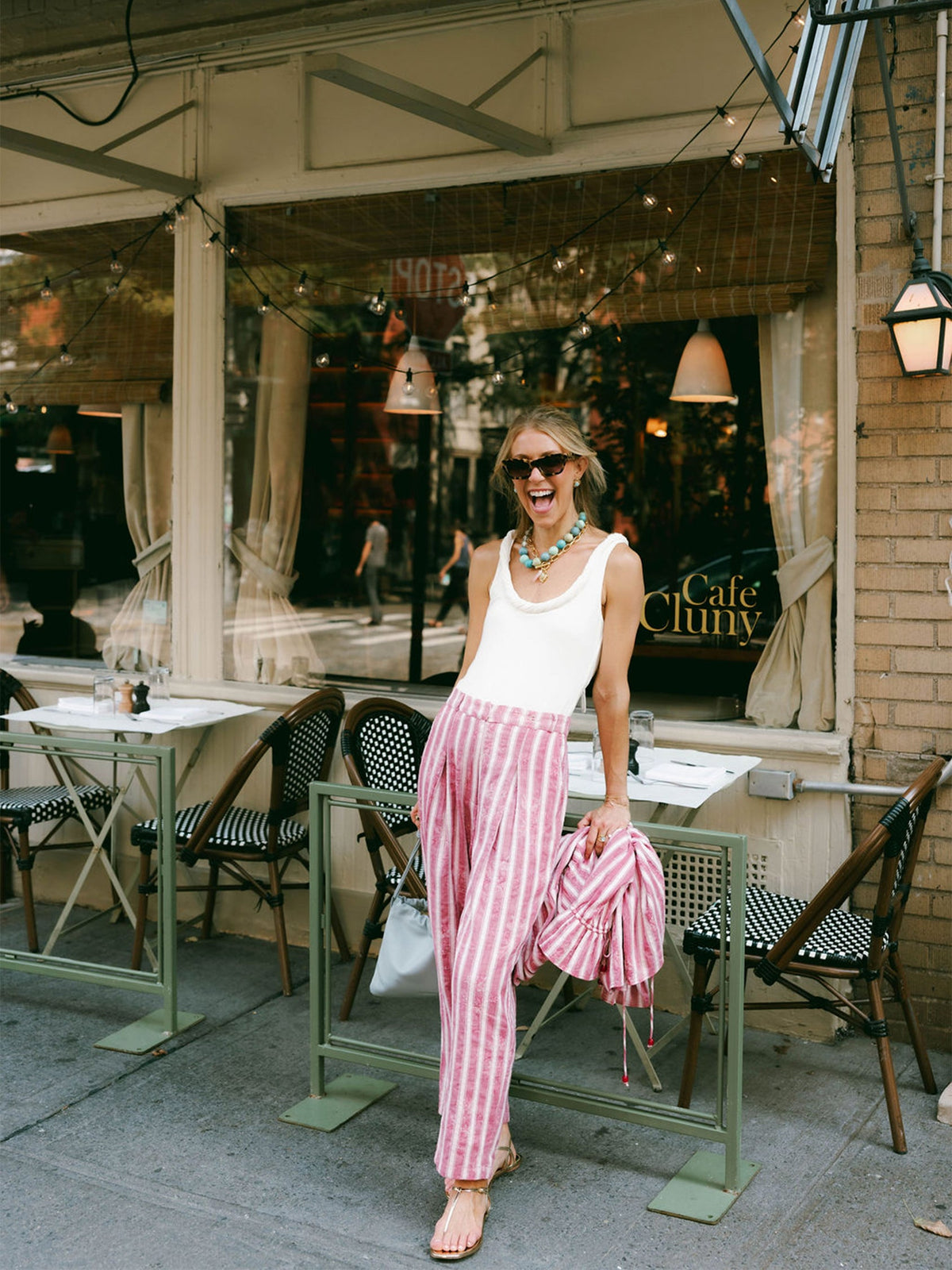 Delphine Pant x Styled By Claire in White Rosette Stripe