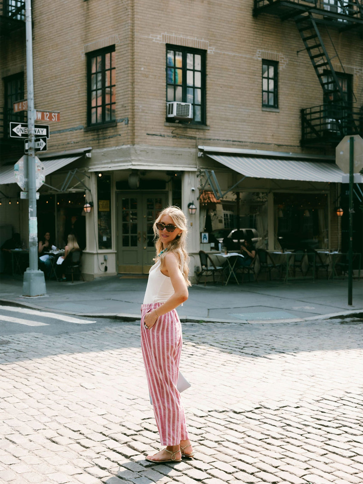 Delphine Pant x Styled By Claire in White Rosette Stripe
