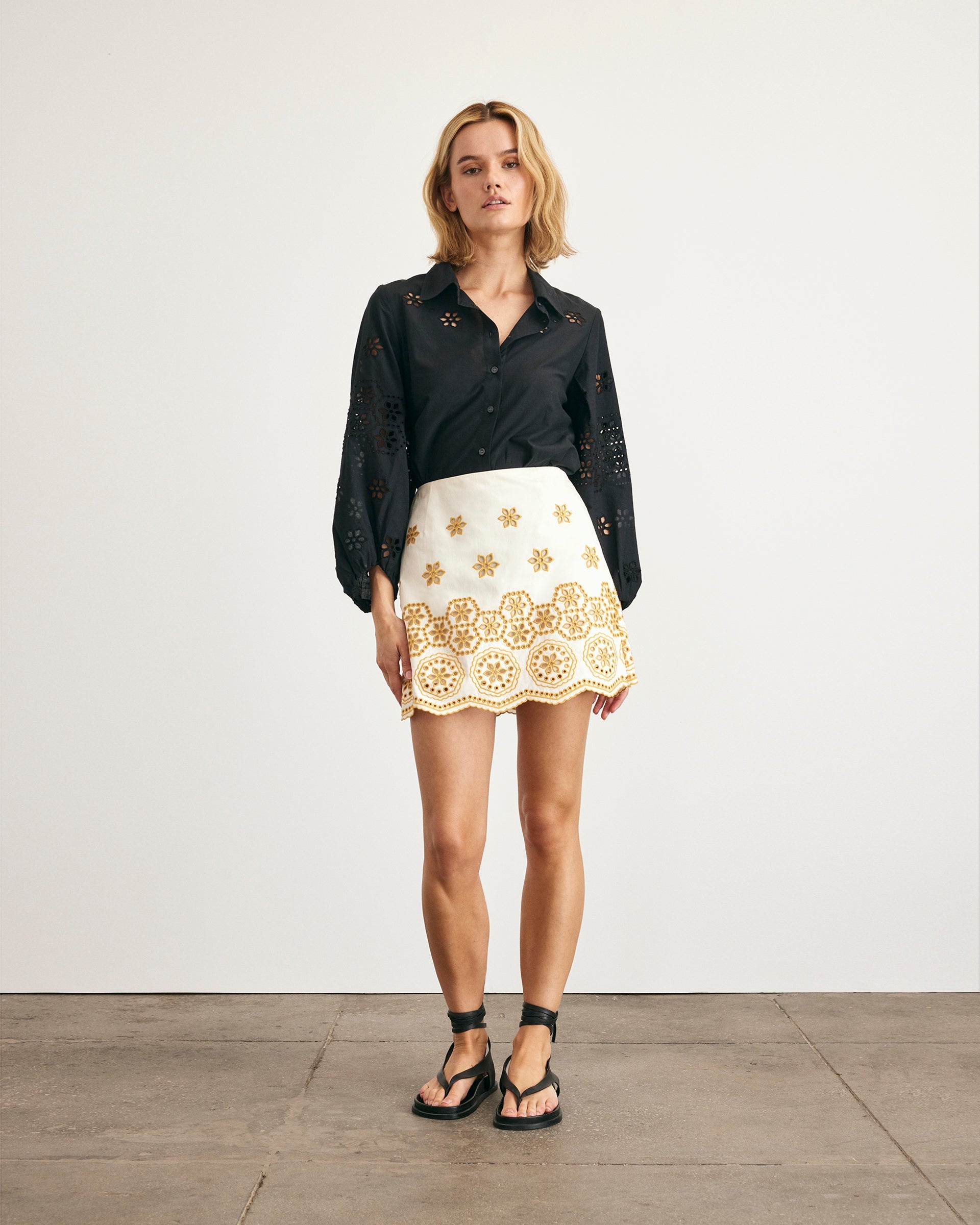 Clarisse Skirt in Ivory & Marigold