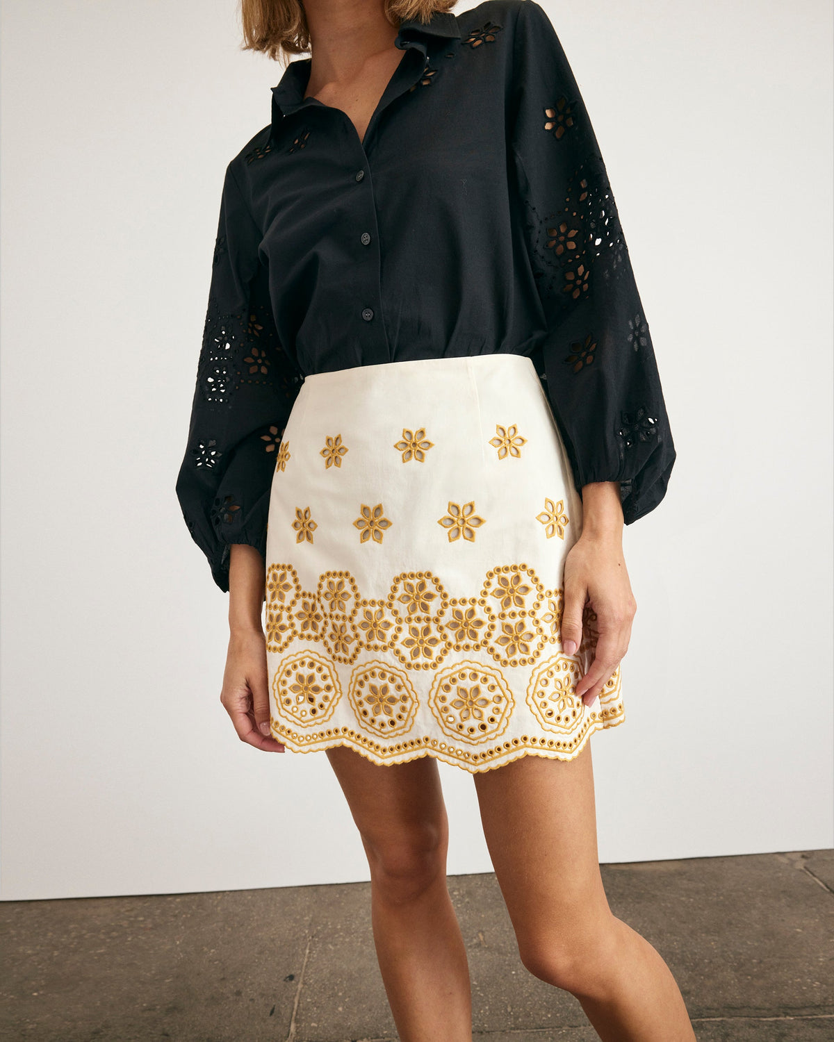 Clarisse Skirt in Ivory & Marigold