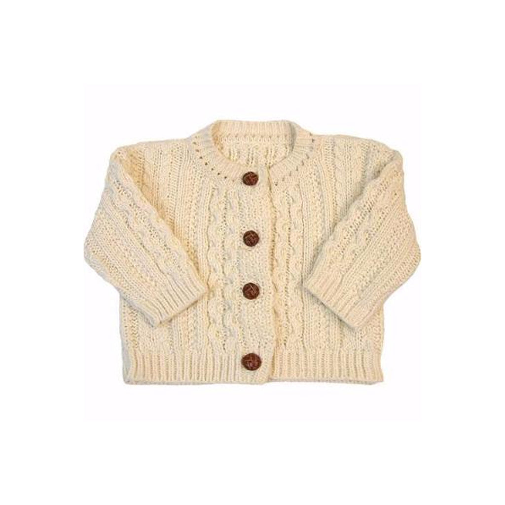 Classic Aran Knit Button Front Cardigan in Natural