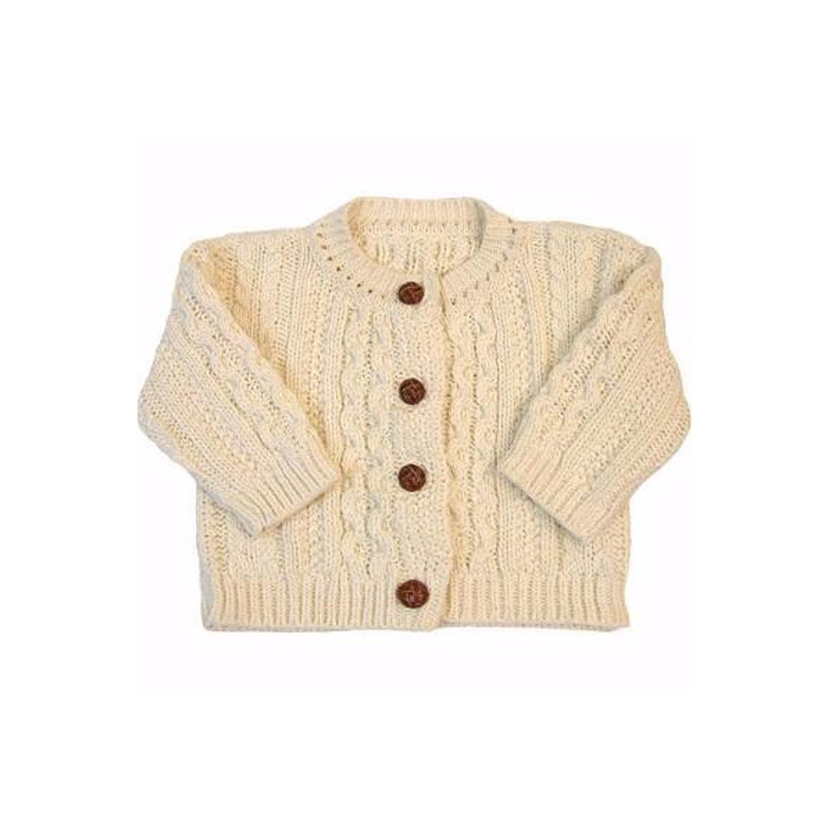 Classic Aran Knit Button Front Cardigan in Natural