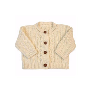 Classic Aran Knit Button Front Cardigan in Natural