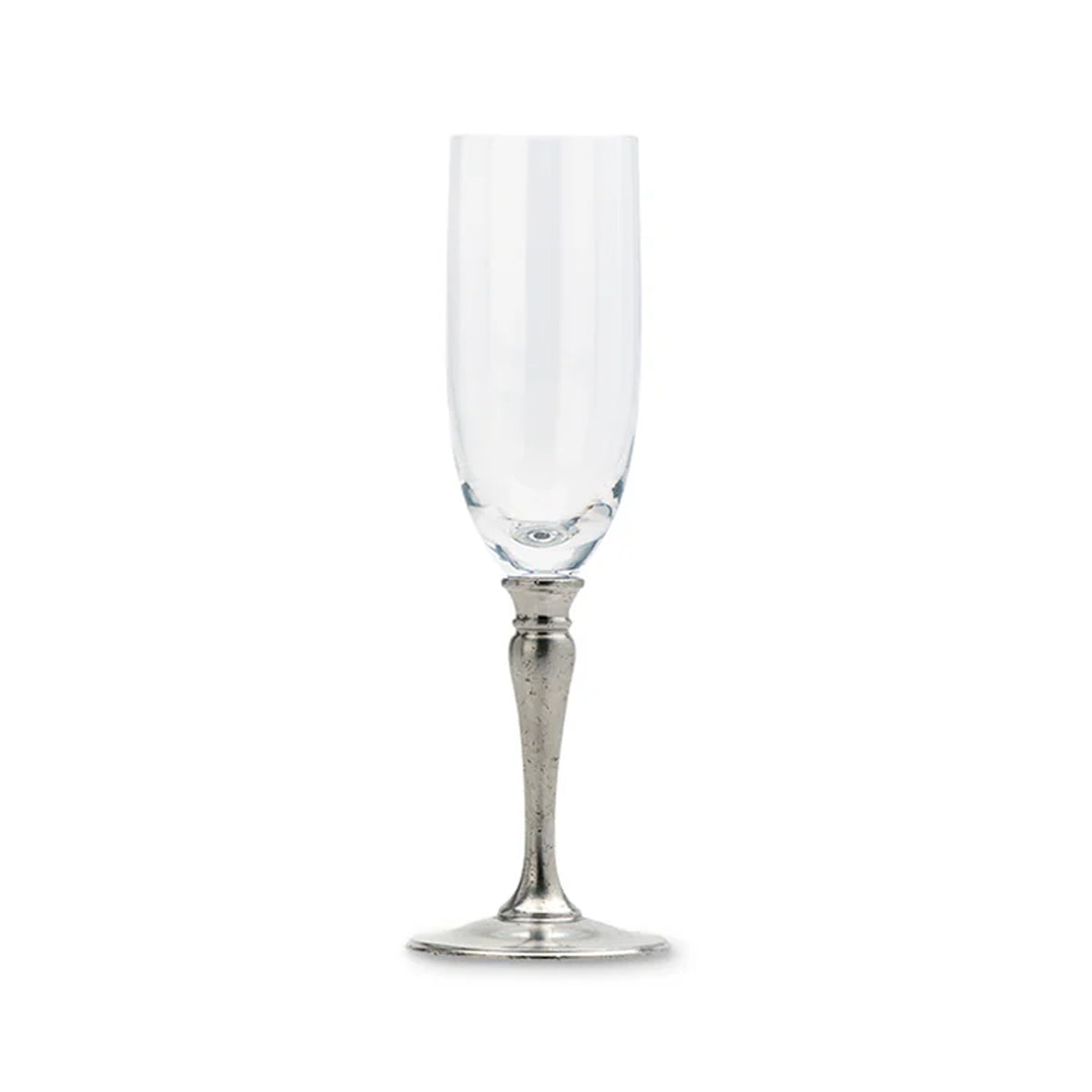 Front view of Classic Champagne Glass, Crystal with lead-free European crystal and Italian pewter stem on white background