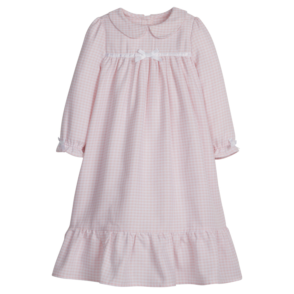 little english classic children's clothes, light pink gingham flannel nightgown for girls 