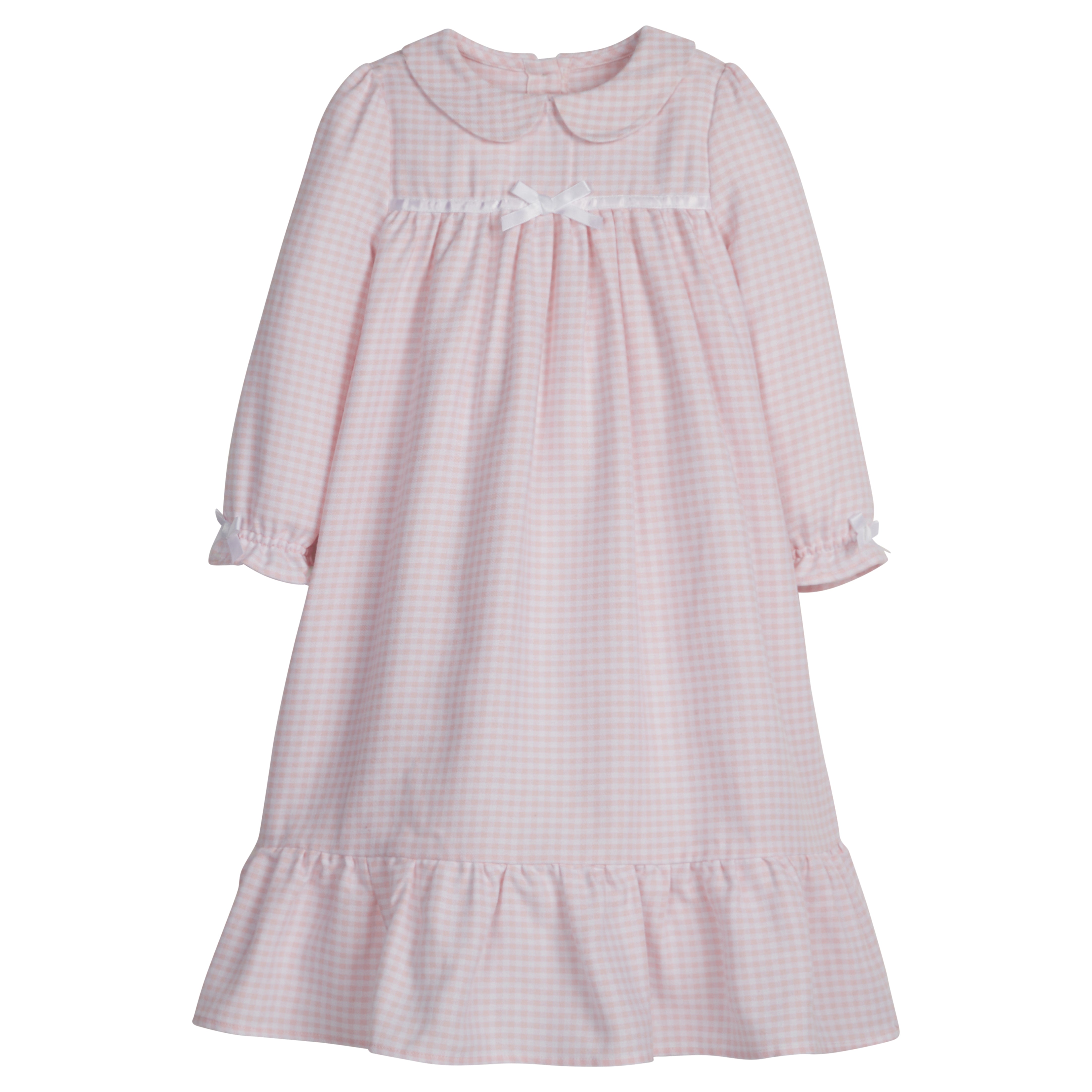 little english classic children's clothes, light pink gingham flannel nightgown for girls 