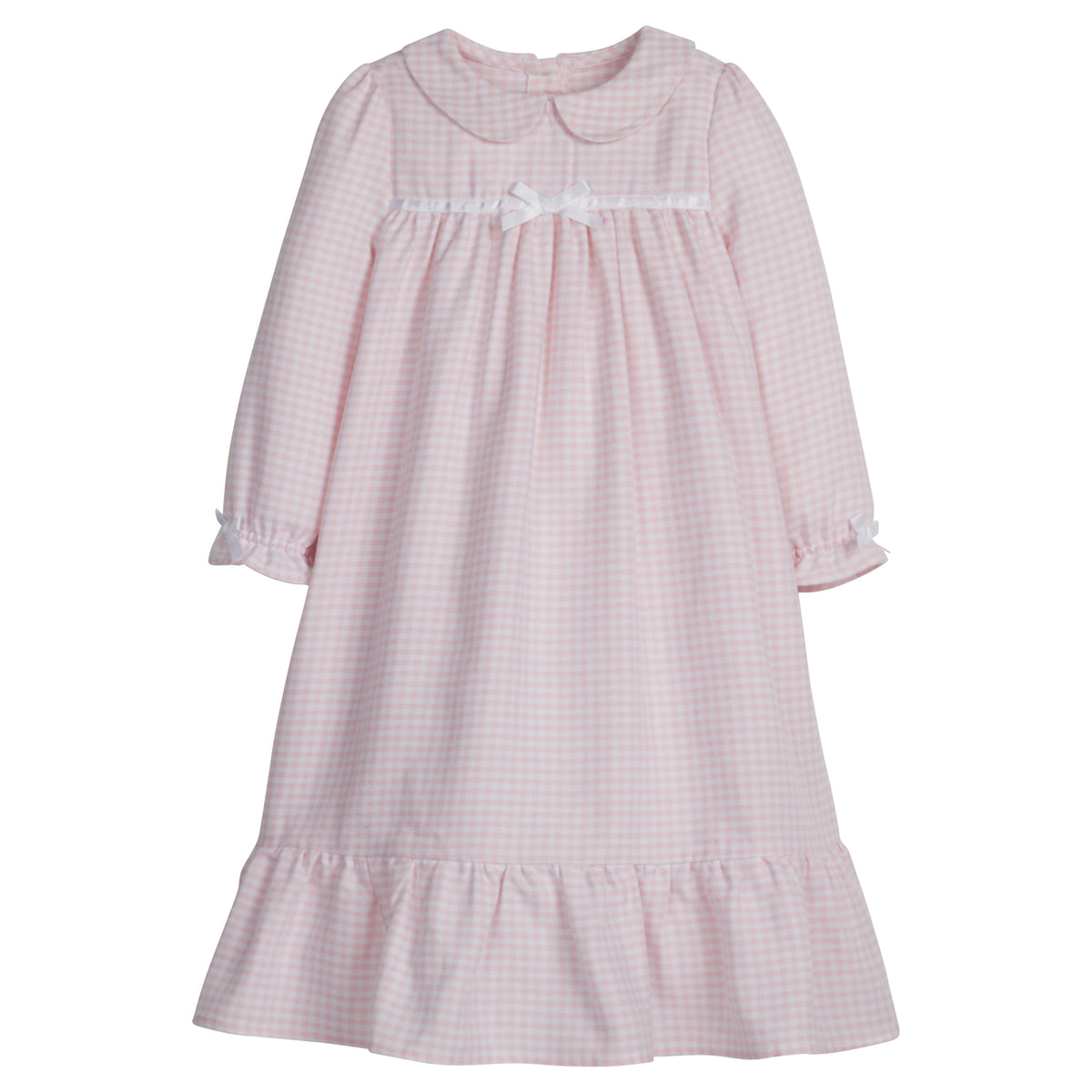 little english classic children's clothes, light pink gingham flannel nightgown for girls 