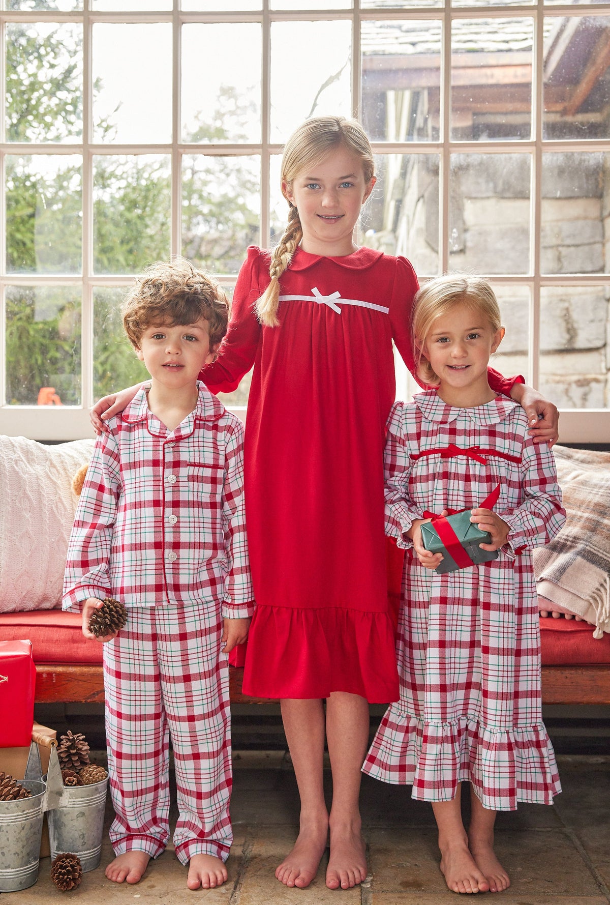 Little English traditional clothing, classic pajama set in holiday plaid pattern for little boy, holiday collection