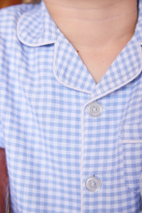 Little English classic kids clothing, light blue gingham long-sleeve pajama set 