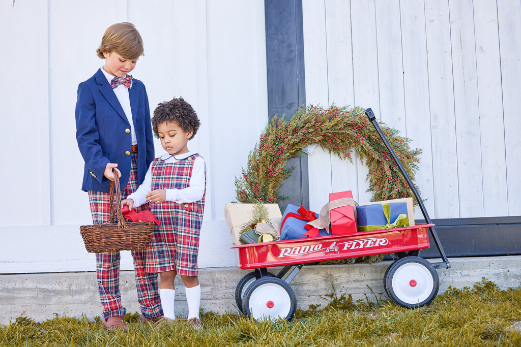 Little English classic childrens outfits featuring middleburg plaid for holiday season, coordinating look for brothers