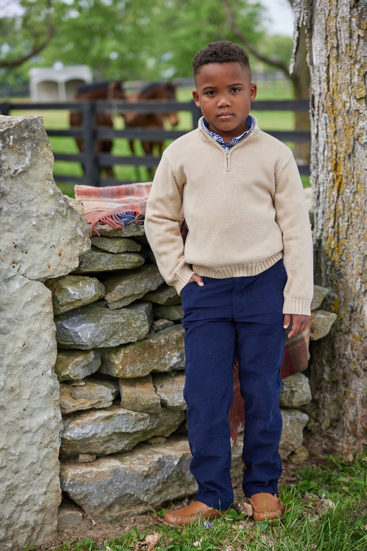 Little English classic childrens clothing tween boy navy corduroy pant with hook and loop waistband