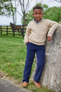 Little English classic childrens clothing tween boy navy corduroy pant with hook and loop waistband
