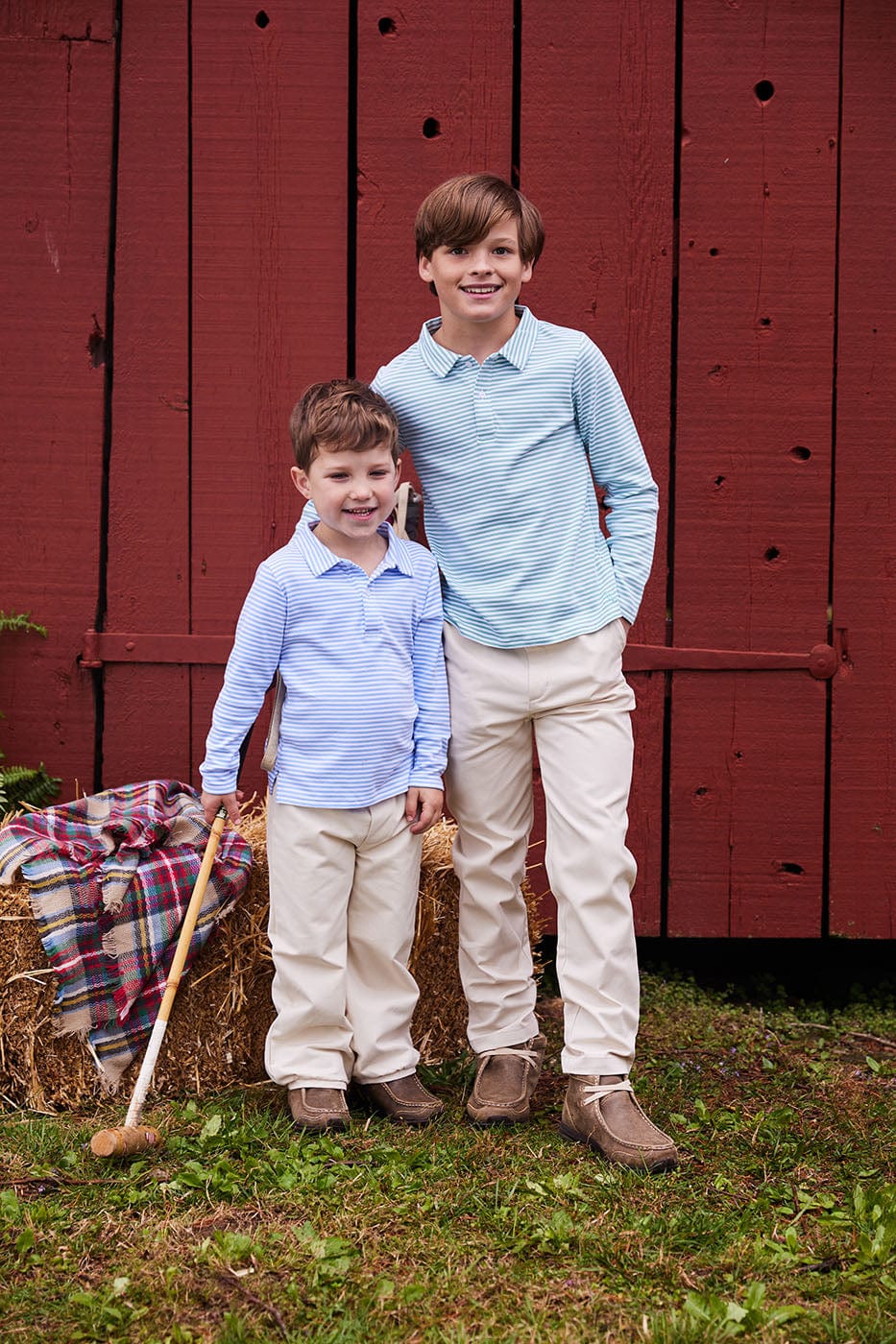classic childrens clothing boys long sleeve polo in light blue and white stripe