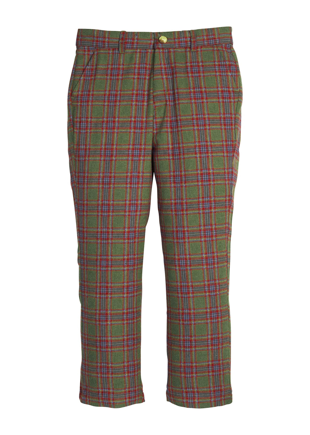 Little English traditional children's clothing, classic pant with zipper and belt loops in olive, marron, and blue Thornhill Plaid for boys