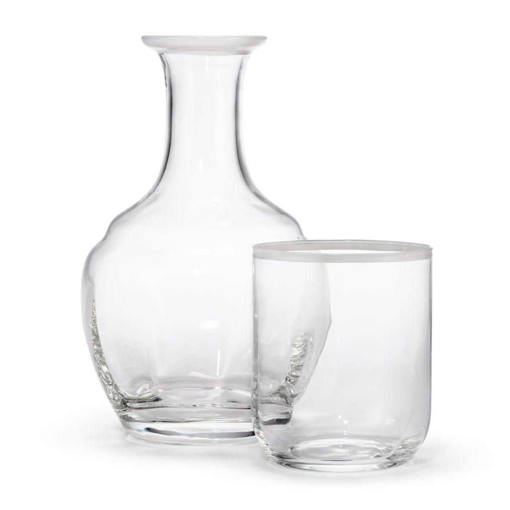 Claudette Bedside Carafe and Tumbler in Clear with White
