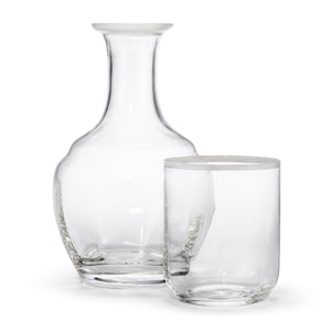 Claudette Bedside Carafe and Tumbler in Clear with White