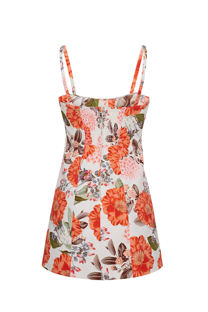 Claudine Mini Dress in Blossoms Egret