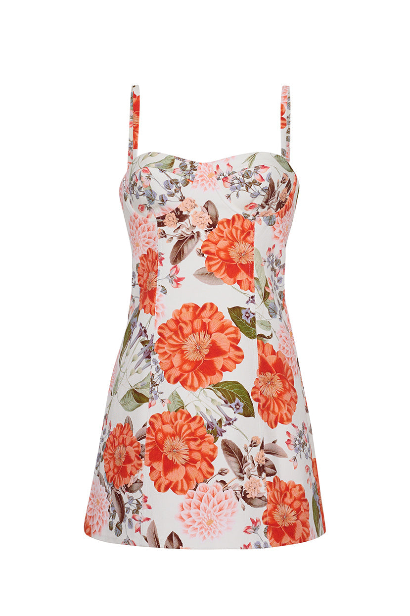 Claudine Mini Dress in Blossoms Egret