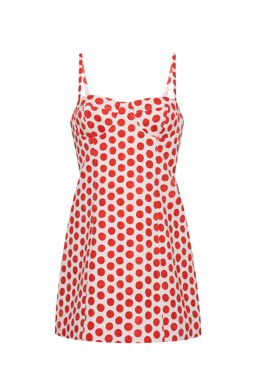 Claudine Mini Dress in Celeste Spot Red