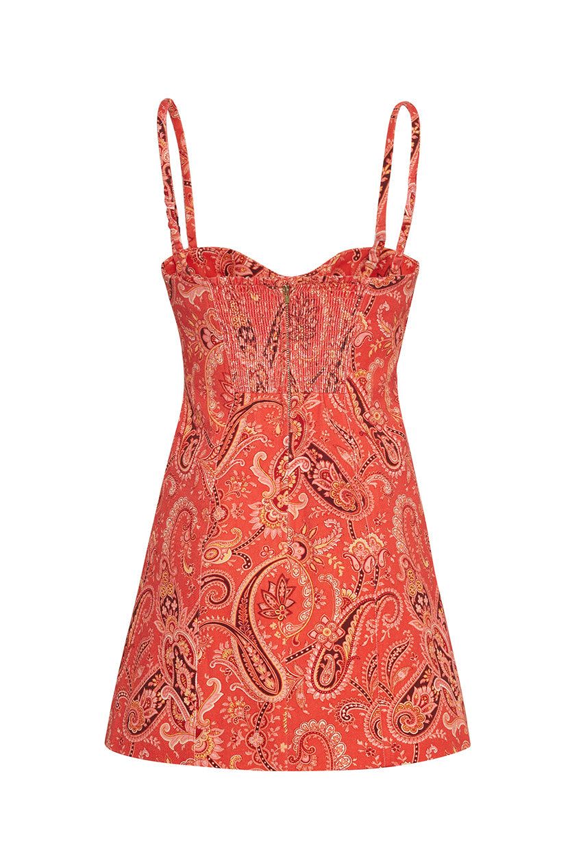 Claudine Mini Dress in Classic Paisley Orange