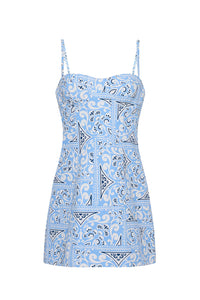Claudine Mini Dress in Heart Tile Cornflower