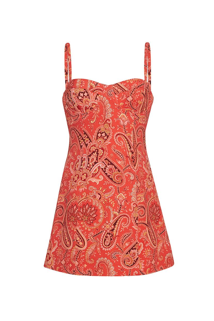 Claudine Mini Dress in Classic Paisley Orange