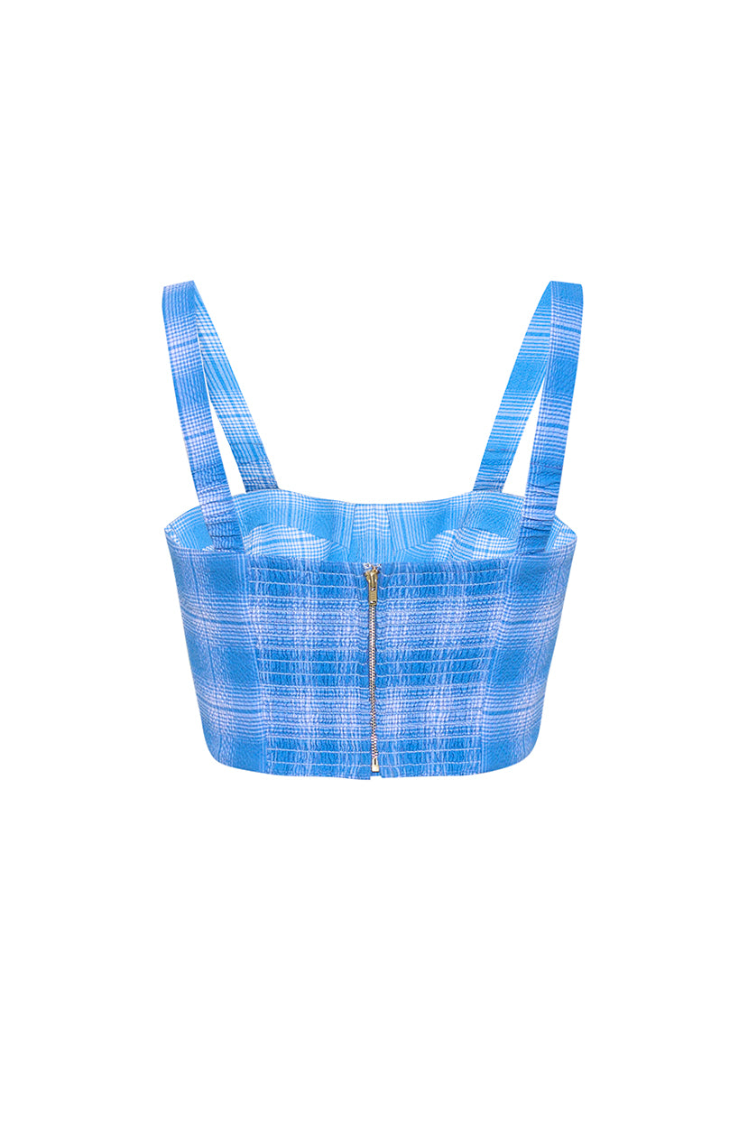 Claudine Top in Blue Plaid