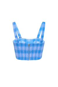 Claudine Top in Blue Plaid