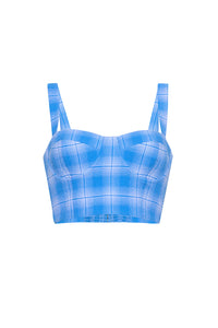 Claudine Top in Blue Plaid