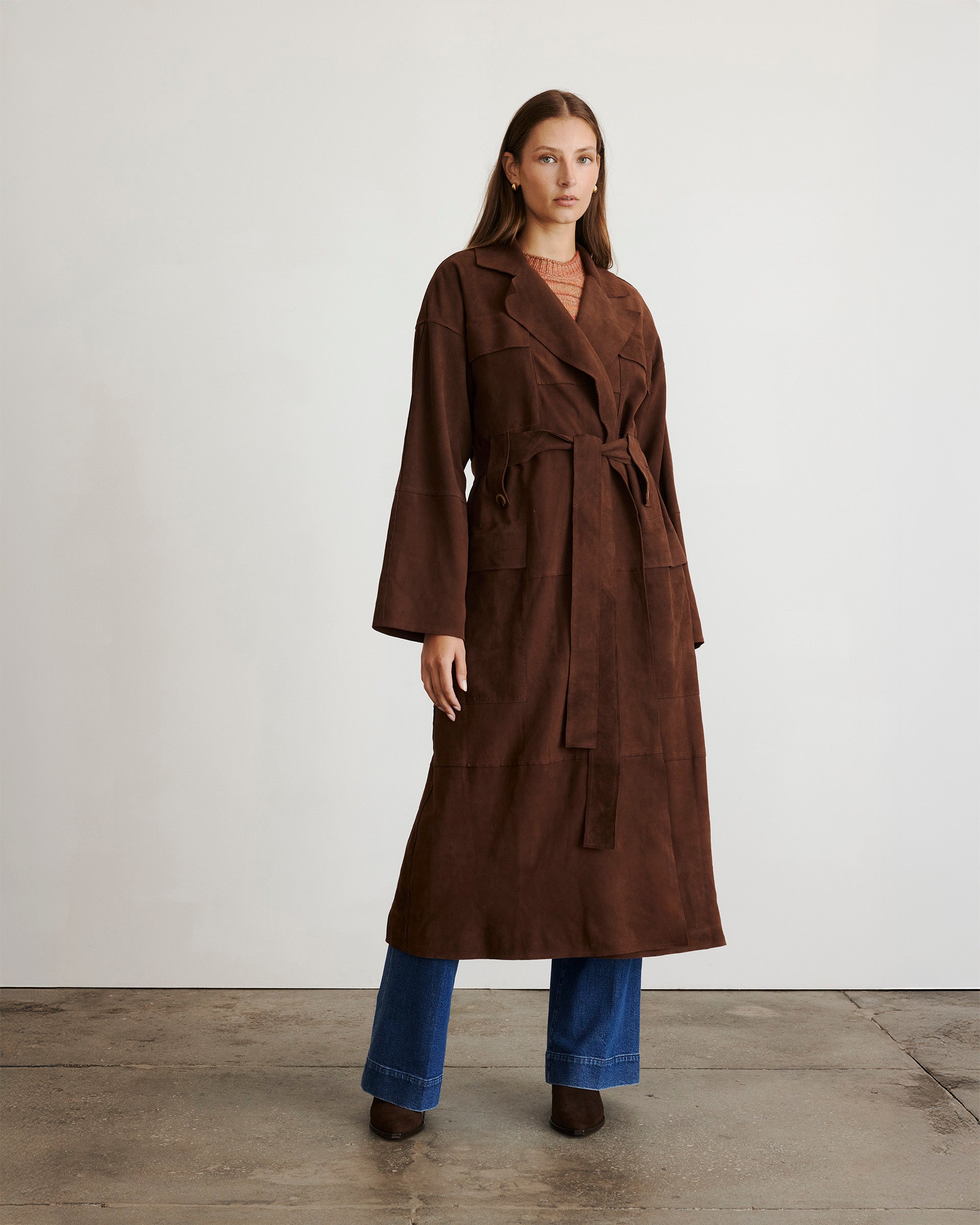Suede Clayton Coat in Chocolate